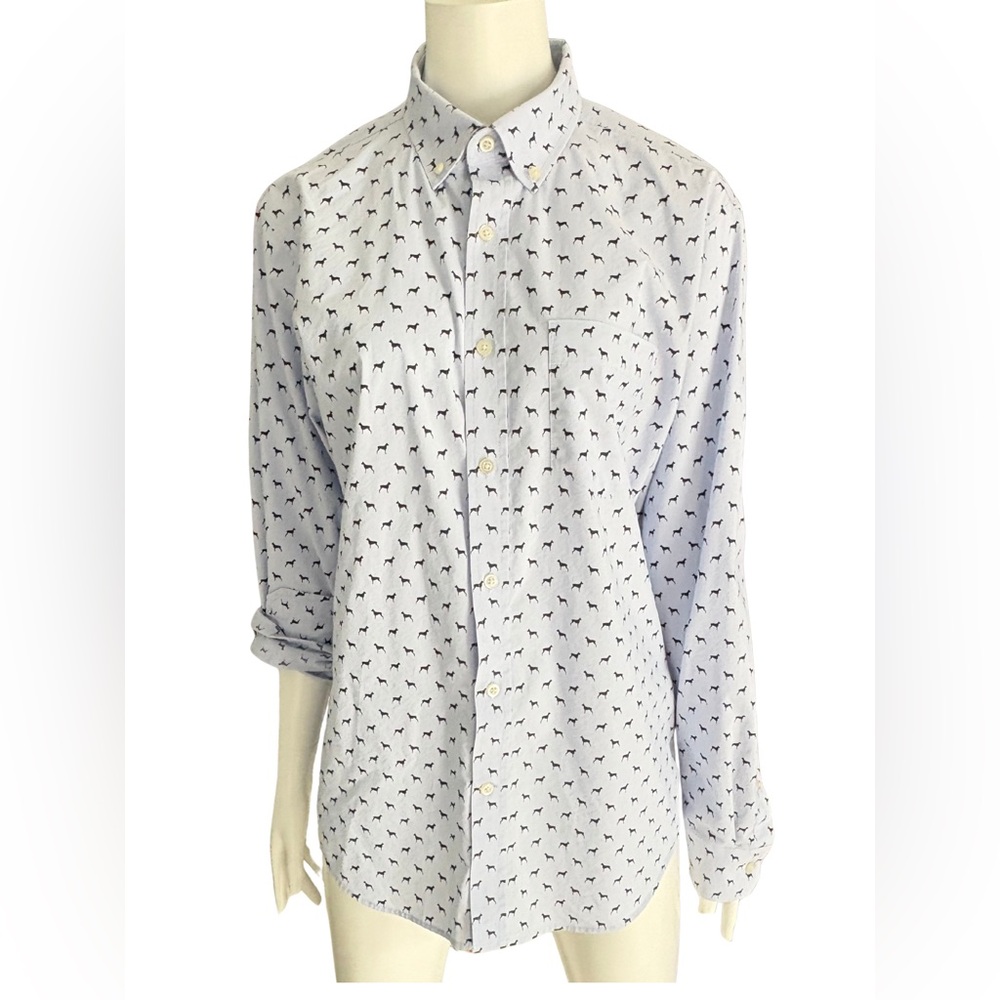 Banana Republic Light Blue and Dark Blue Dog Patterned Shirt Button-down